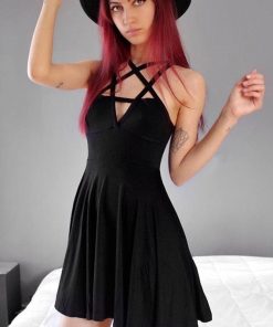 Pentagram Strap Gothic Women’s Punk Grunge Dark Pleated Dress