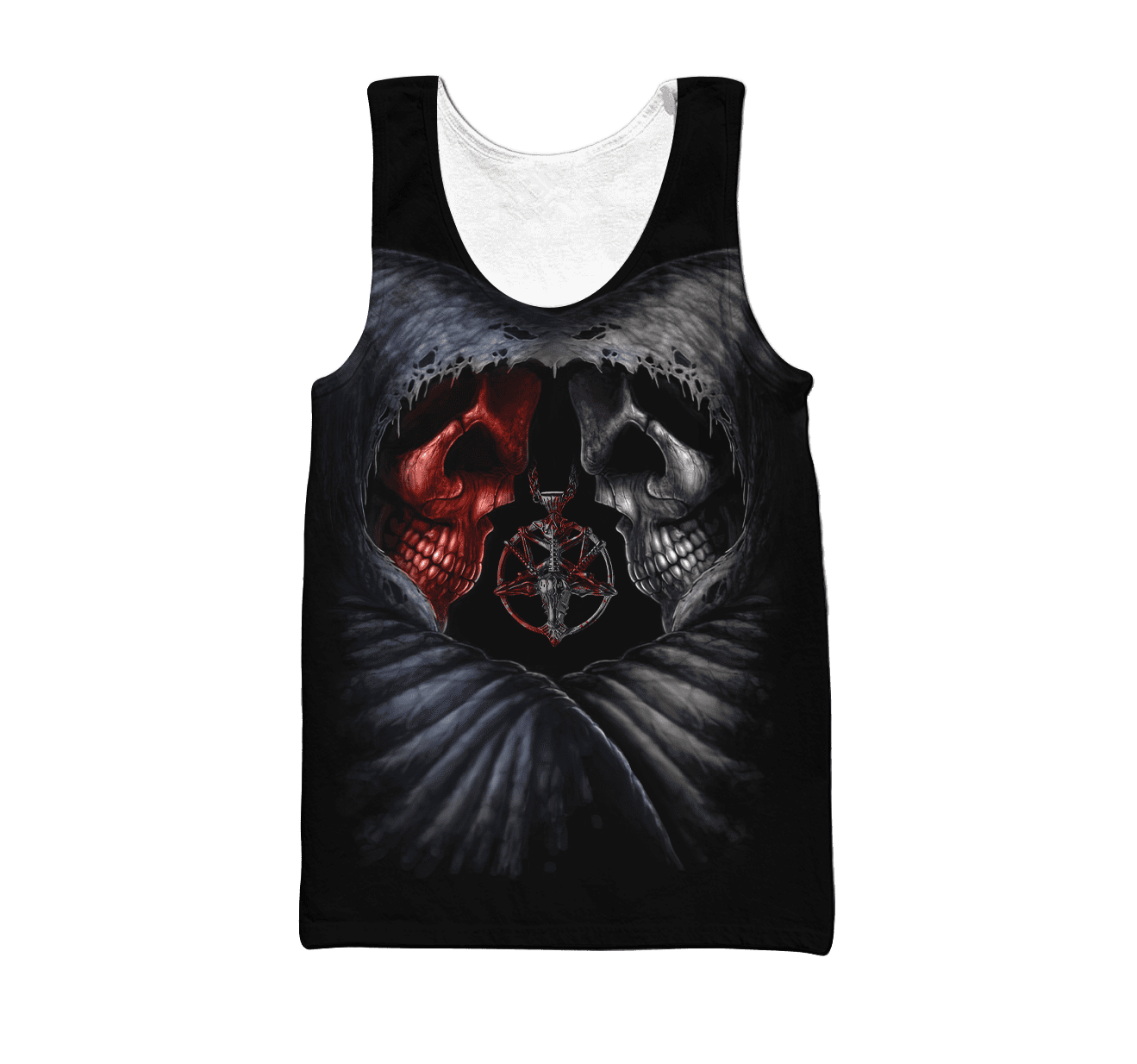 Two Skulls 3D Printed Men’s Casual Polyester Tank Top