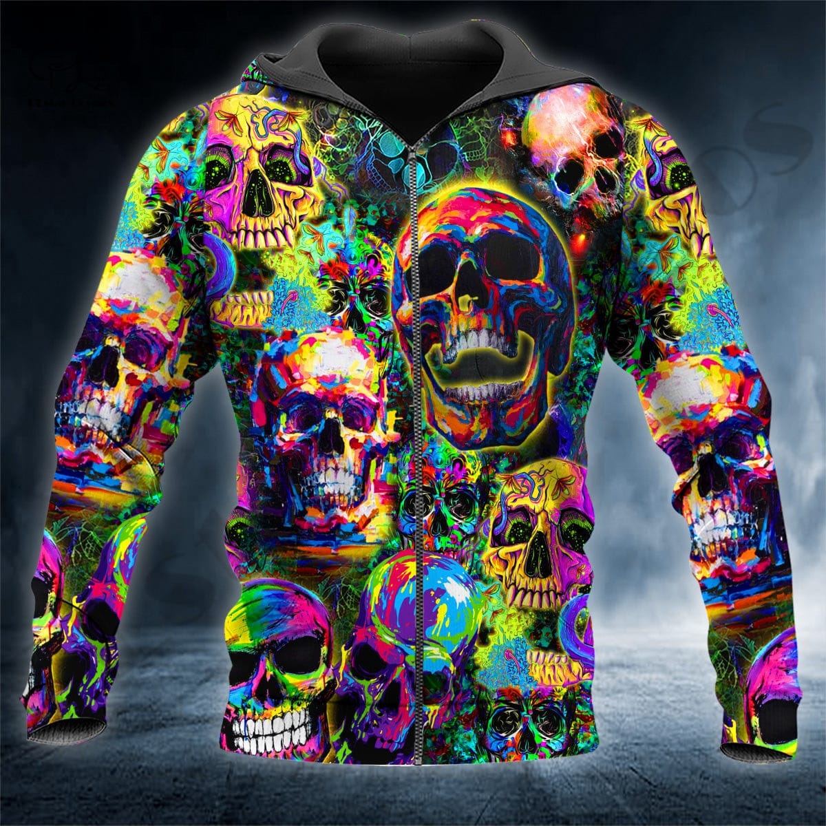 Skull Colorful Abstract Casual Pullover, Zipper Hoodie or Sweatshirt