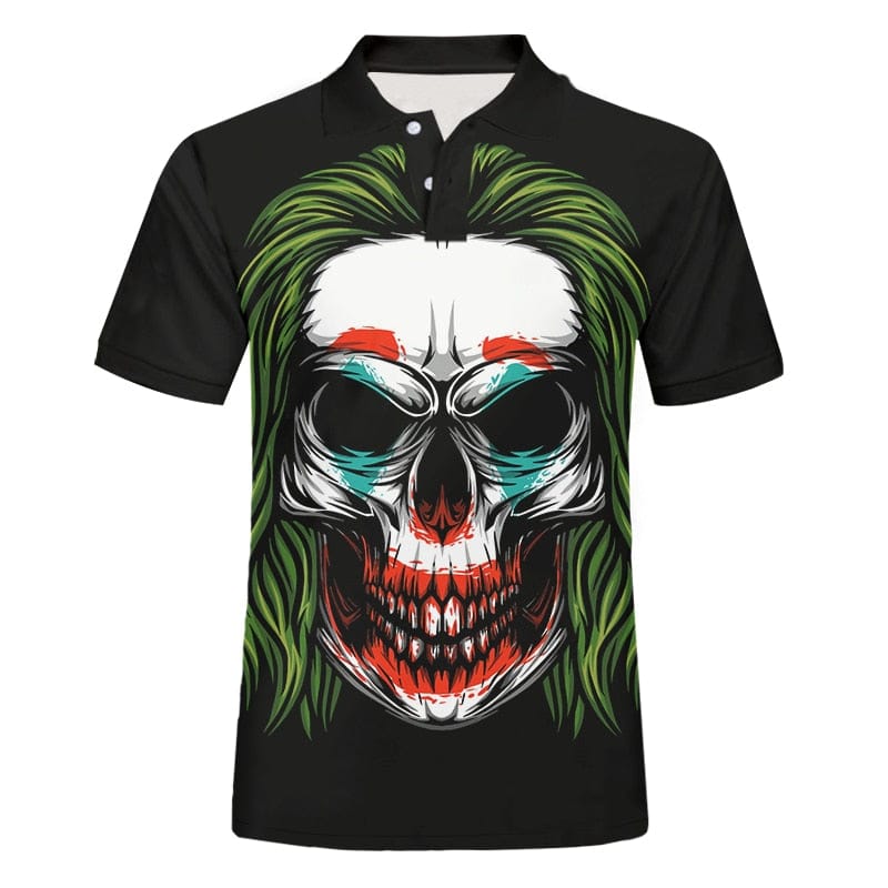 Men’s 3D Print Black Skull Casual Polo Shirt