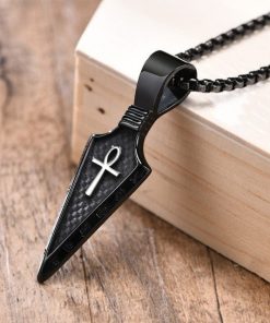 Gothic Viking Spear Necklace, Black Stainless Steel Tribal Arrow