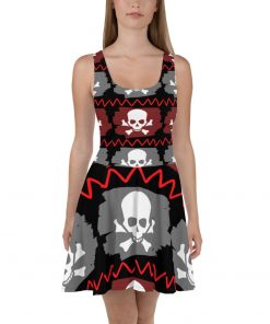 Skull Crossbones Print Skater Dress