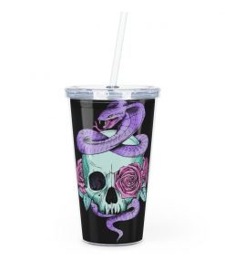 Skull Roses Purple Snake Plastic Tumbler with Straw