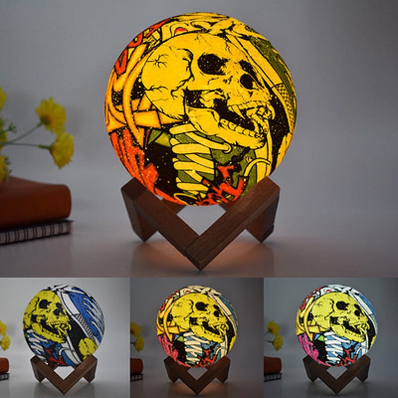 3D Moon Colorful Skull Touch Remote Control Table Lamp