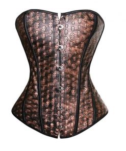 Skull Print Brown Over bust Corset Steampunk