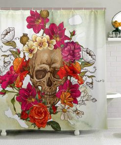 Colorful Flower Sugar Skull Waterproof Shower Curtain With 12 Hooks