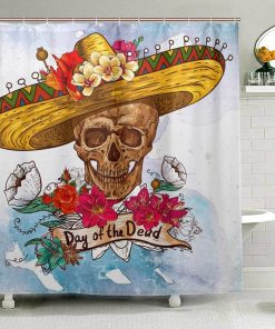 Day of the Dead Sugar Skull Waterproof Shower Curtain With 12 Hooks