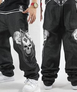 Men’s Loose Hip Hop Skull Printed Jeans