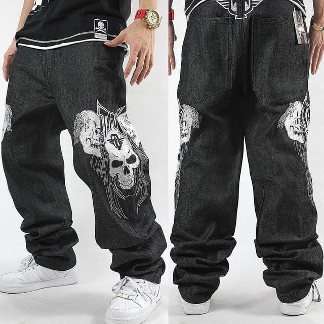 Men’s Loose Hip Hop Skull Printed Jeans