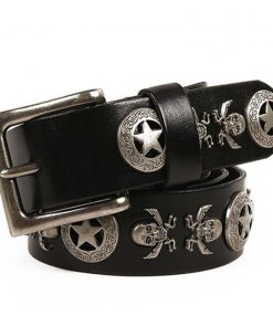 Skull Cowhide Leather Pin Buckle Belts For Men