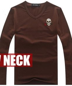 Skull Embroidery  Long Sleeve V Neck Casual T-Shirt