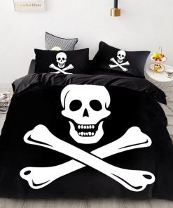 3Pcs Classic Skull & Cross Bones Print Bedding Set