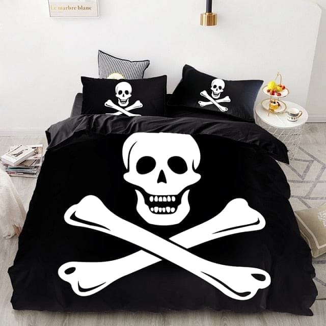 3Pcs Classic Skull & Cross Bones Print Bedding Set