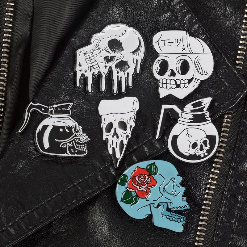 Skull Coffee, Flower, Pizza Skeleton Lapel Pins