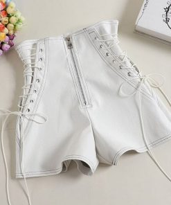 Women Casual Gothic High Waist Zipper White Shorts