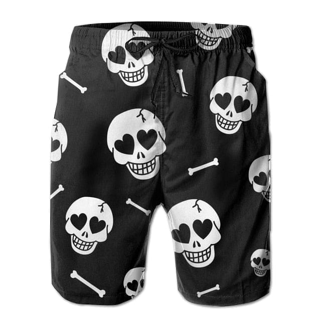 Hearts And Skulls Quick Dry Swimming Shorts For Men