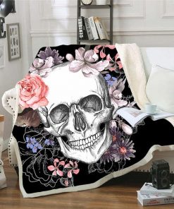 Skull Pink Rose Plush Gothic Black White Mystic Blanket