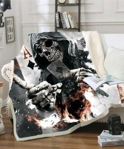 Skull Ace Plush Gothic Black White Mystic Blanket