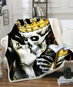 Skull Gold Crown Plush Gothic Black White Mystic Blanket