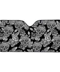 Gray Skull Floral Design Gloss Sunshade Heat Reflector
