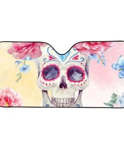 Beautiful Skull Floral Design Gloss Sunshade Heat Reflector