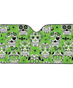 Green Skull Floral Design Gloss Sunshade Heat Reflector