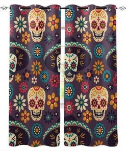 Mexican Skull Design Window Curtains Living Room Home Decor