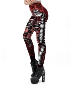 Gothic Style Women’s Red Skeleton Print Leggins