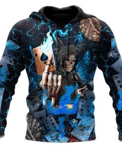 Poker Skulls On Blue Fire 3D Printed Pullover or Zipper Hoodie & Sweatshirt