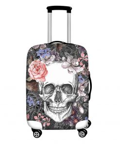 Gothic Sugar Skull With Rose Flower Printing Elastic Luggage Covers