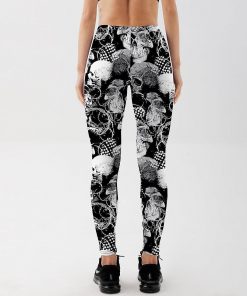 Casual Workout Stretchy Black Skull Printed Leggings