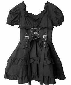Gothic Puff Sleeve Croset Dress For Women
