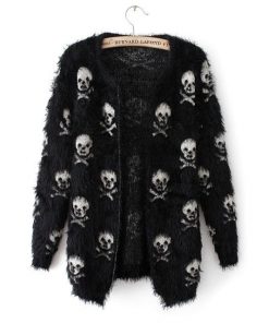 Skull Mohair Knitted Cardigan For Women Black or White