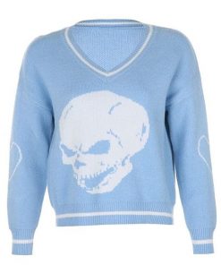 Skull Print Loose Pullover Casual Sweater