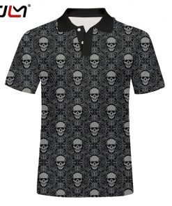 Men’s Black Skull Pattern Polo Shirt