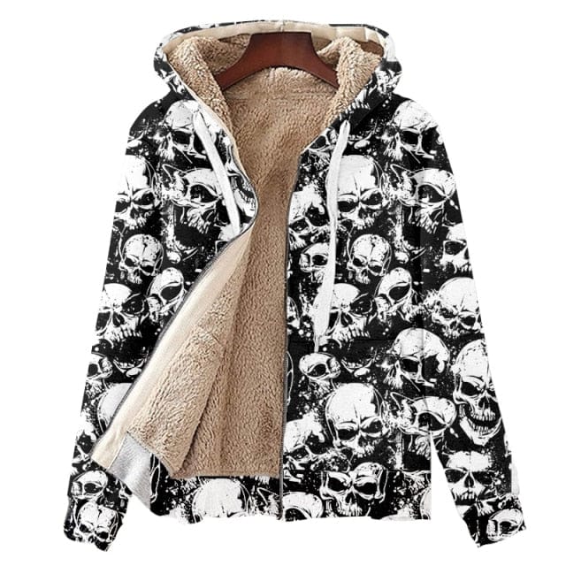 Men’s Fleece Hooded Skull Zipper Jacket