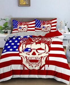2/3pcs USA Skull Duvet Cover Set With Pillowcase
