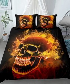 2/3pcs Fire Skull Head Duvet Cover Set With Pillowcase