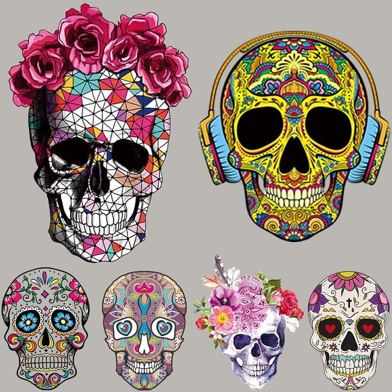 Large Sugar Skull Heat Transfer Iron on Patches 38 Patterns