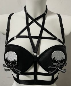 Skull Cross Bones Embroidery Patch Adjustable Cage Bra