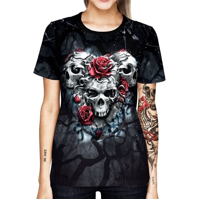 Gothic Skull Printed Casual Loose T-Shirt 4 Patterns