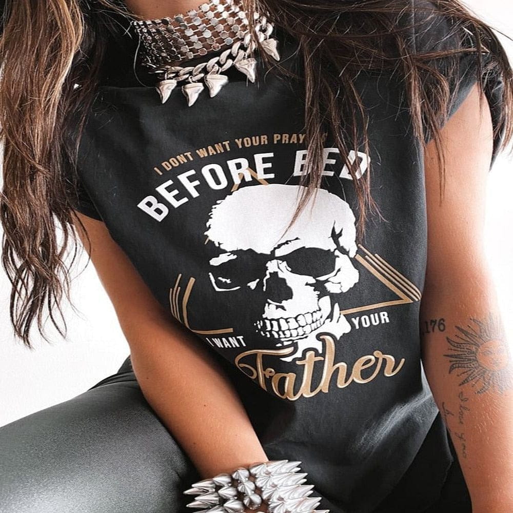 I Want Your Father Skulls Print Vintage T Shirt