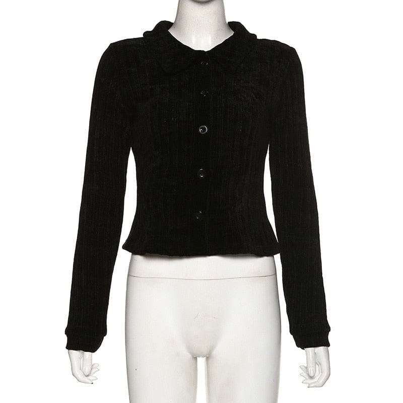 Gothic Women’s Long Sleeve Turn Down Collar Buttons Knitted Cardigan