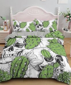 Green Cactus Skull Duvet Cover Set With Pillowcase 2/3pcs