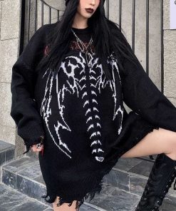 Gothic Style Punk Knitted Oversize Skull Sweater