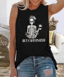 Caffeinated Skull Printed Sleeveless Tank Top