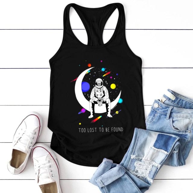 Too Lost To Be Found Skull Astronaut Print Tank Top