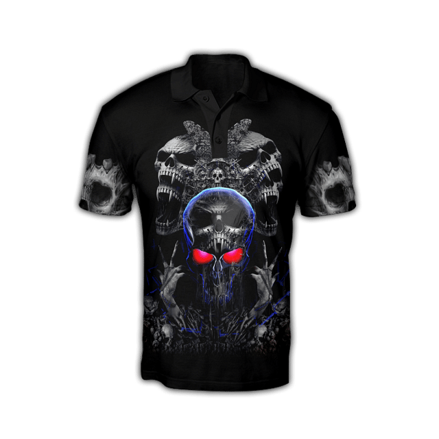 Eeagle and Skull Tattoo Pattern Print Men’s Polo Shirt