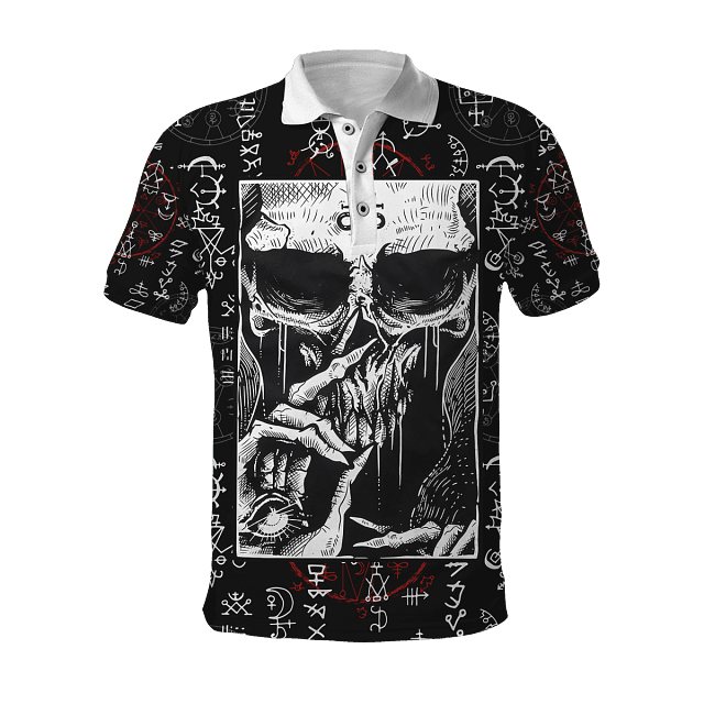 Evil Skull Tattoo Pattern Print Men’s Polo Shirt