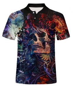Men’s Skull Print Short Sleeve Polo T Shirt